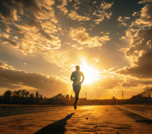 Одинокий бегун на фоне заката